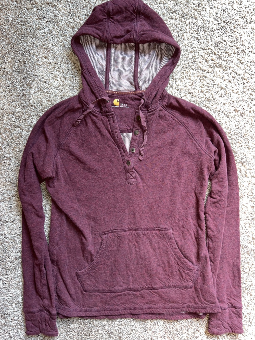 Carhartt Women's Purple Maroon Button Henley light Hoodie Cozy XS